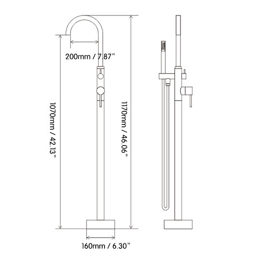 HMR - Brewst Freestanding Bathtub Faucet Floor Mount in Brass, Brushed Nickel