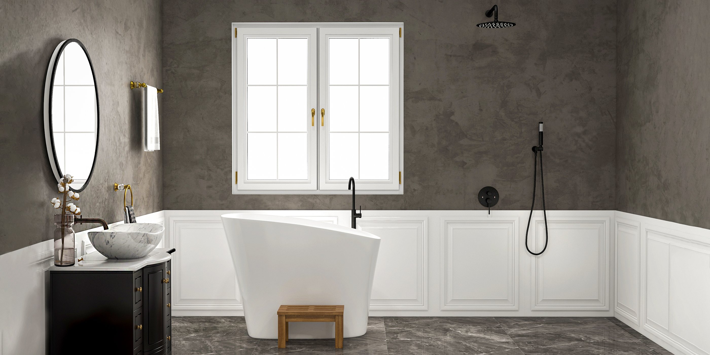 HMR - Brewst Freestanding Tub Filler Faucet in Matte Black, Brass