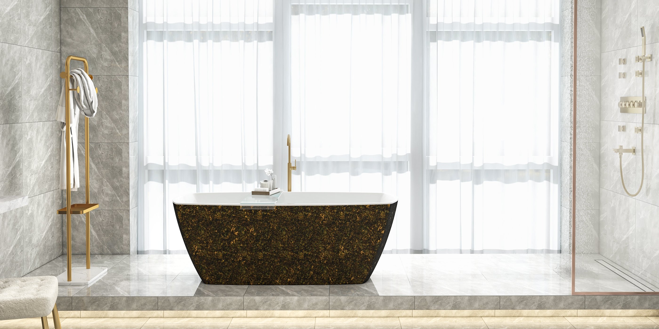 HMR - Brewst Floor Mounted Spout Faucet in Brass