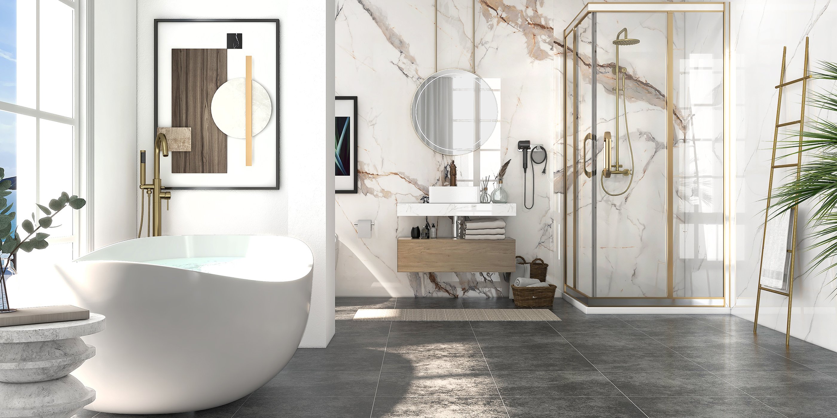 HMR - Brewst Freestanding Tub Filler Faucet in Brass, Brushed Gold