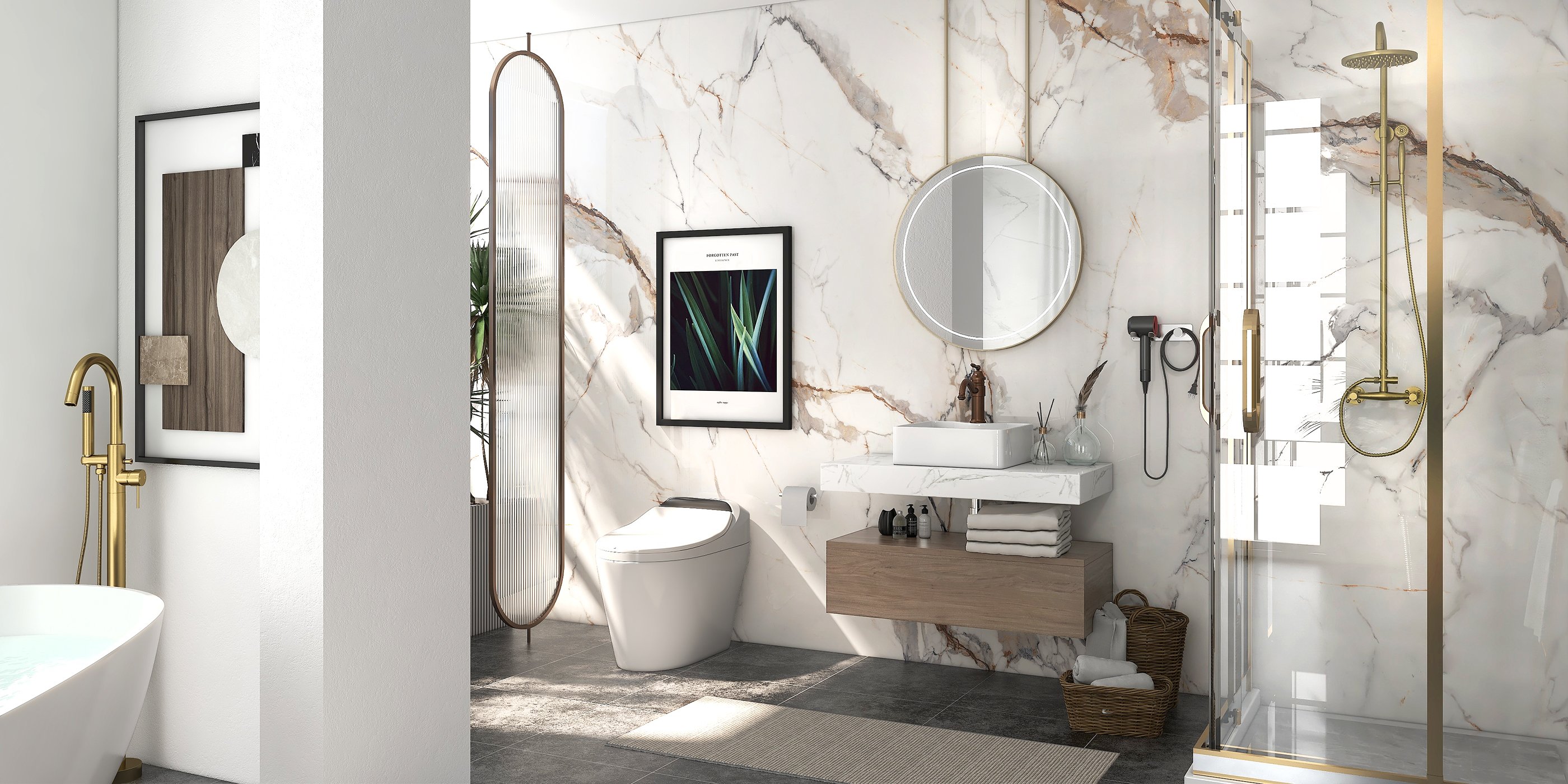 HMR - Brewst Freestanding Tub Filler Faucet in Brass, Brushed Gold