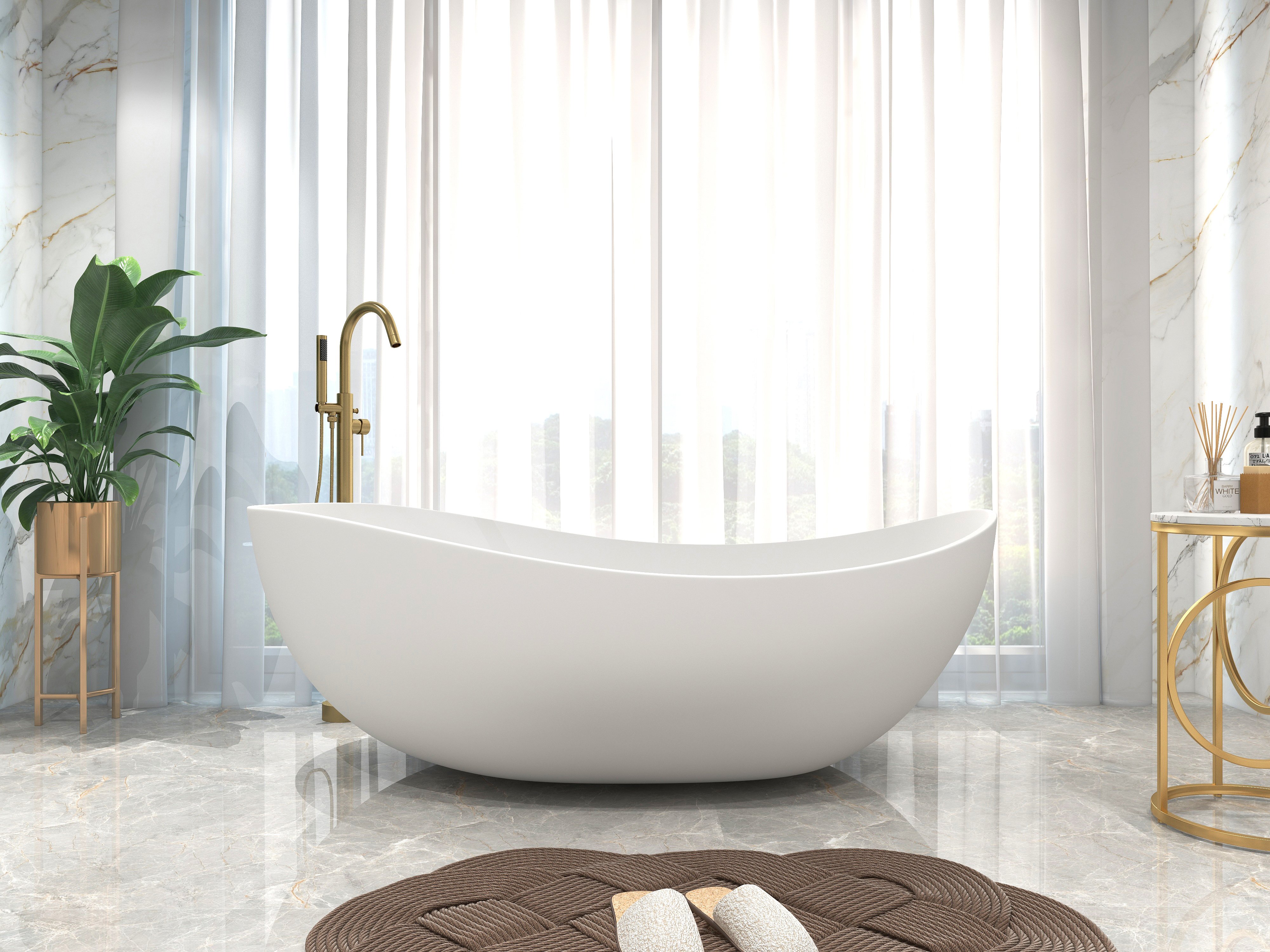 HMR - Brewst Freestanding Tub Filler Faucet in Brass, Brushed Gold