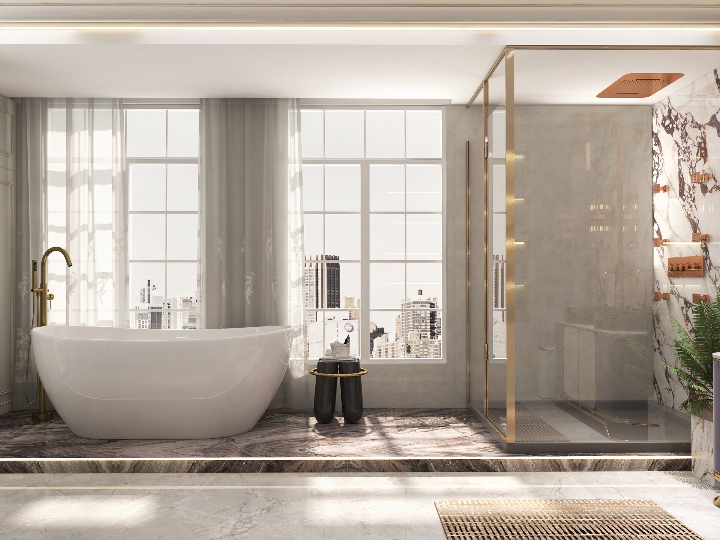 HMR - Brewst Freestanding Tub Filler Faucet in Brass, Brushed Gold