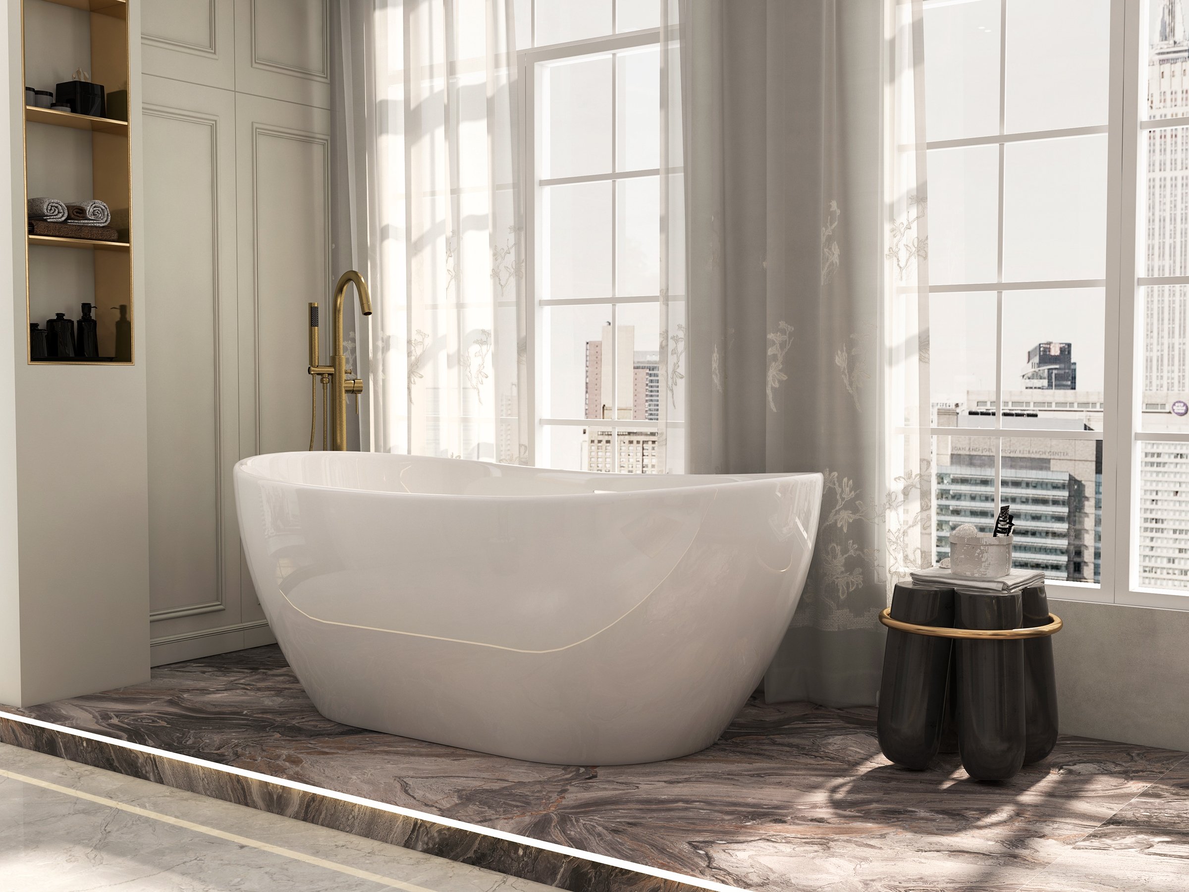 HMR - Brewst Freestanding Tub Filler Faucet in Brass, Brushed Gold
