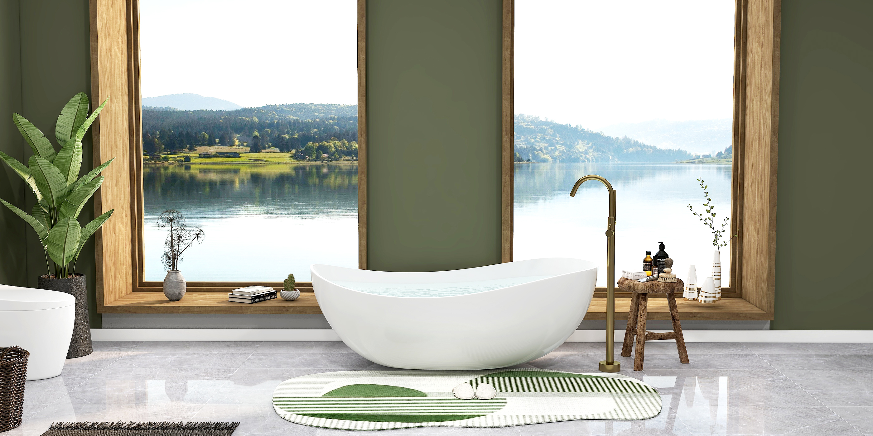 HMR - Brewst Freestanding Tub Filler Faucet in Brass, Brushed Gold