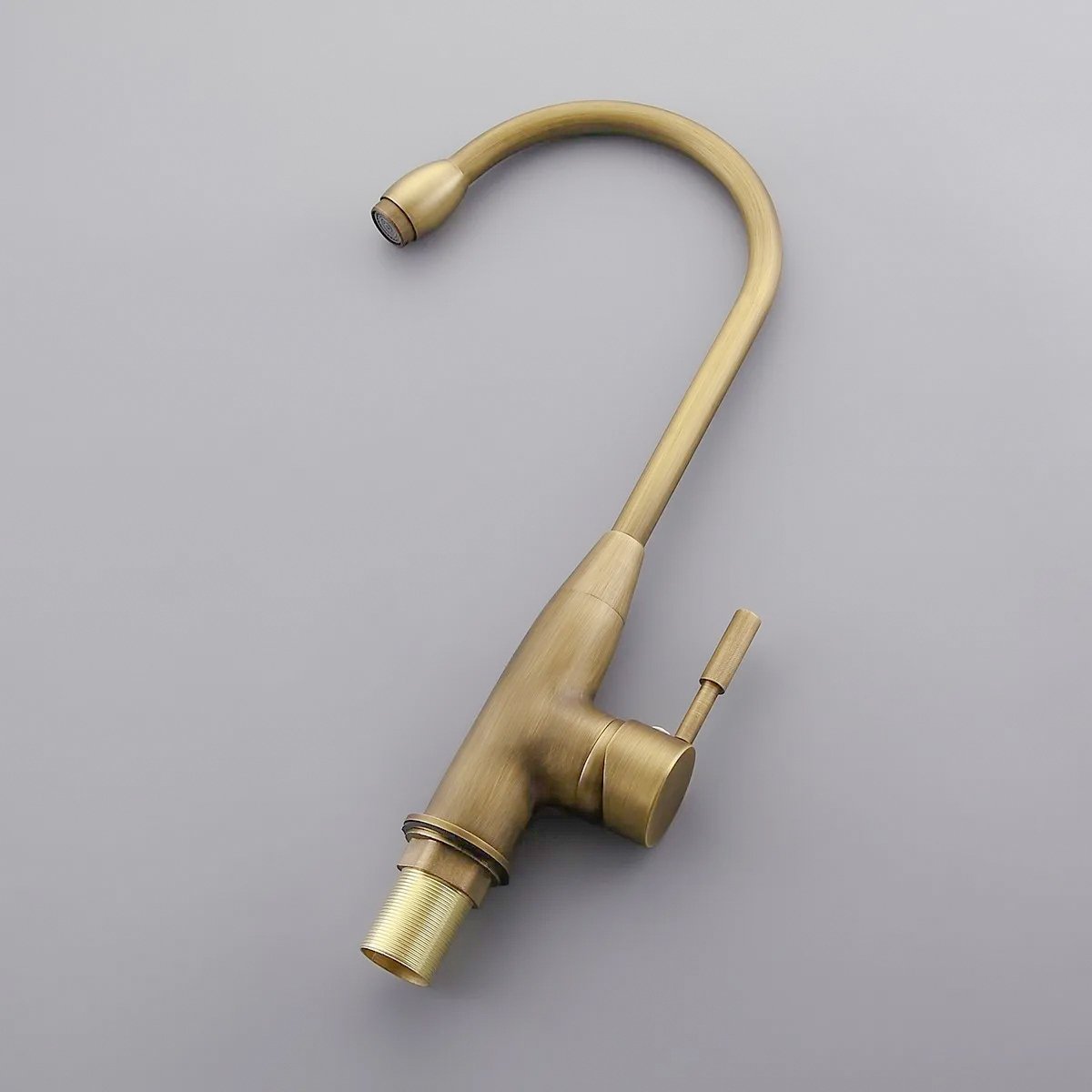 HMR - Stev Classic Goosenecked Single Handle 1-Hole Kitchen Faucet Solid Brass in Antique Brass