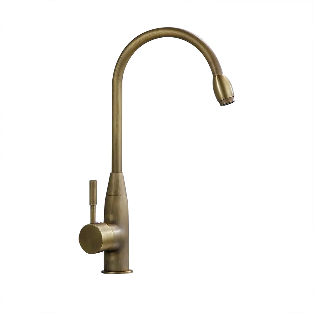 HMR - Stev Classic Goosenecked Single Handle 1-Hole Kitchen Faucet Solid Brass in Antique Brass