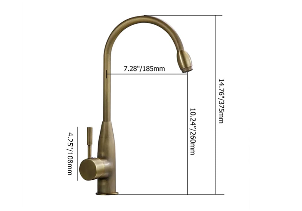 HMR - Stev Classic Goosenecked Single Handle 1-Hole Kitchen Faucet Solid Brass in Antique Brass