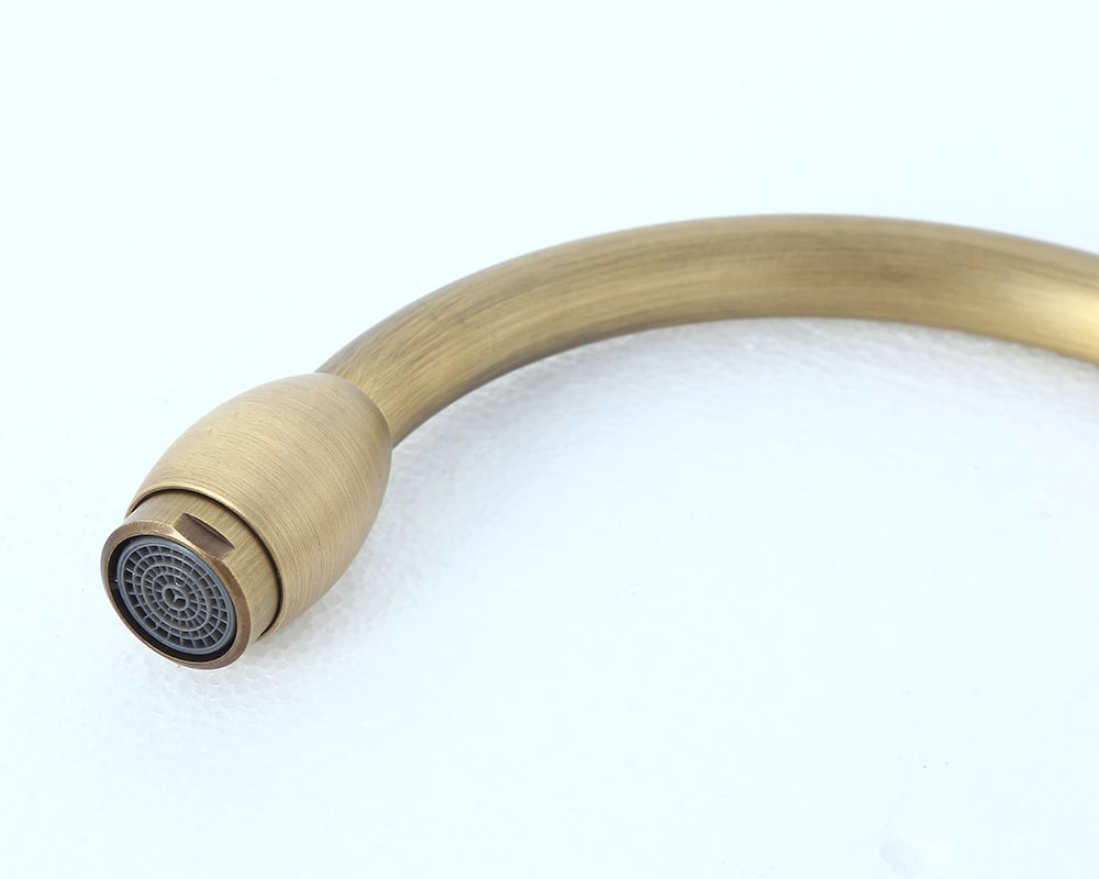 HMR - Stev Classic Goosenecked Single Handle 1-Hole Kitchen Faucet Solid Brass in Antique Brass