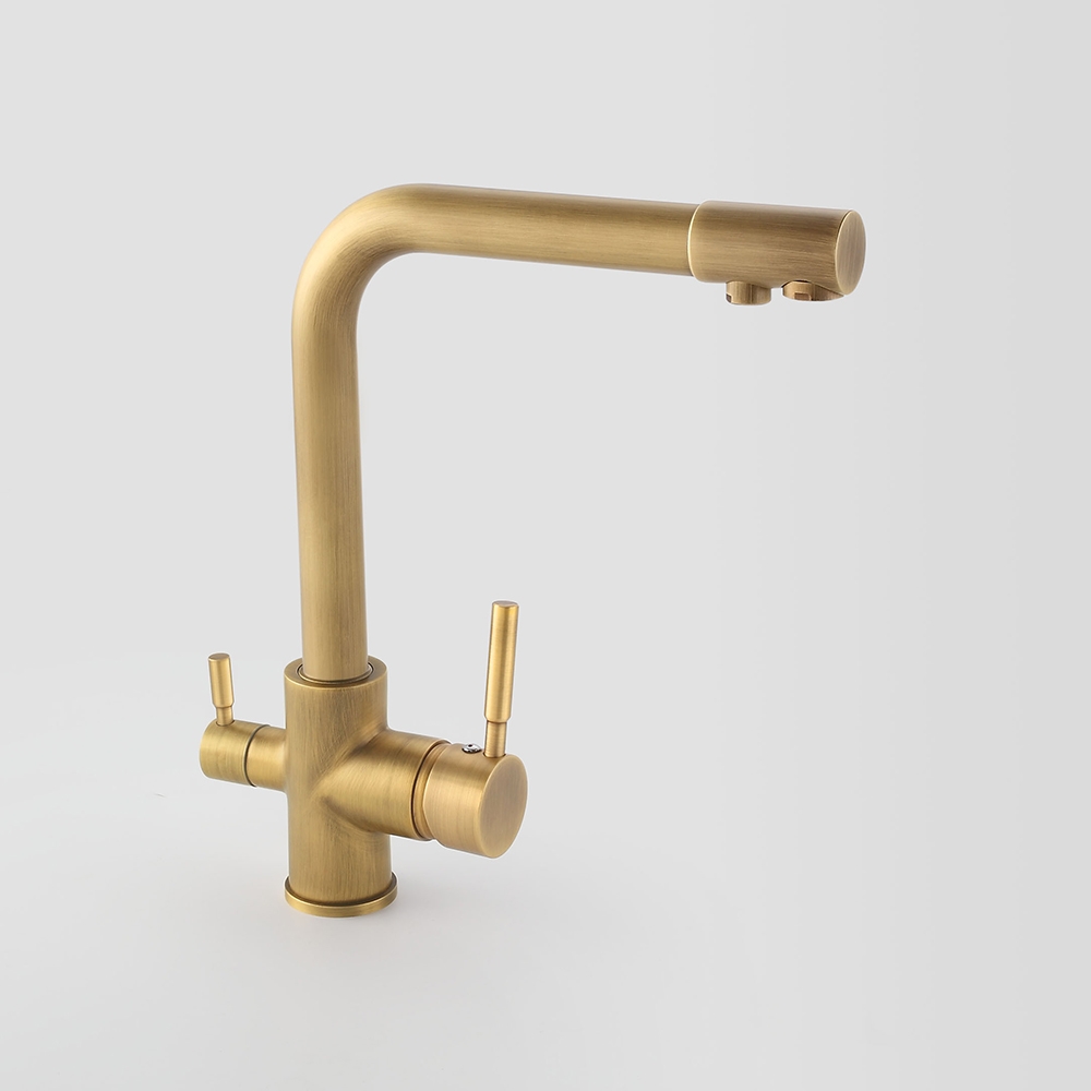HMR - Stev Single Hole Dual Handle Kitchen Faucet with Water Filtering in Antique Brass