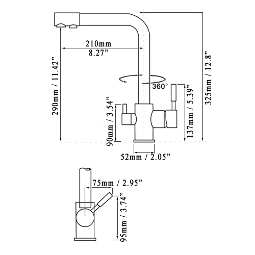 HMR - Stev Single Hole Dual Handle Kitchen Faucet with Water Filtering in Antique Brass