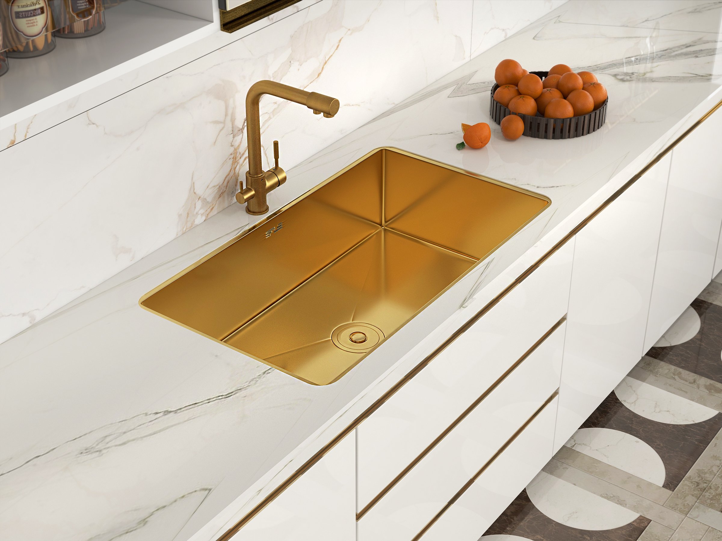 HMR - Stev Single Hole Dual Handle Kitchen Faucet with Water Filtering in Antique Brass