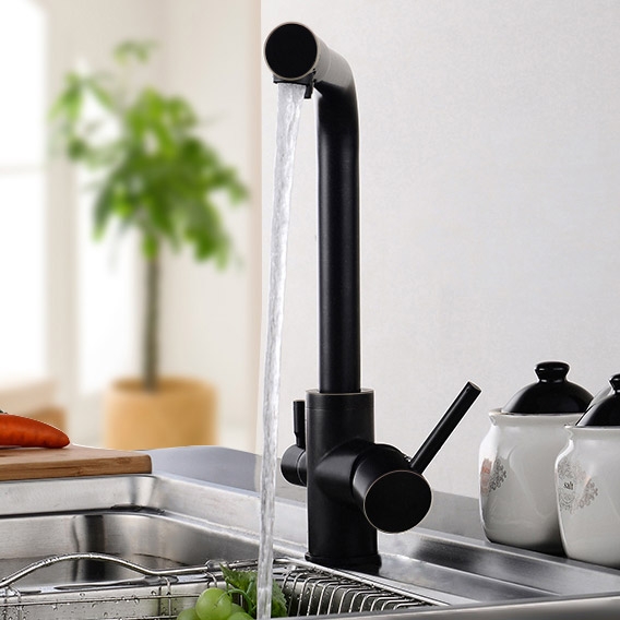 HMR - Stev Monobloc Dual Lever Kitchen Mixer Tap with Water Filtering in Antique Black