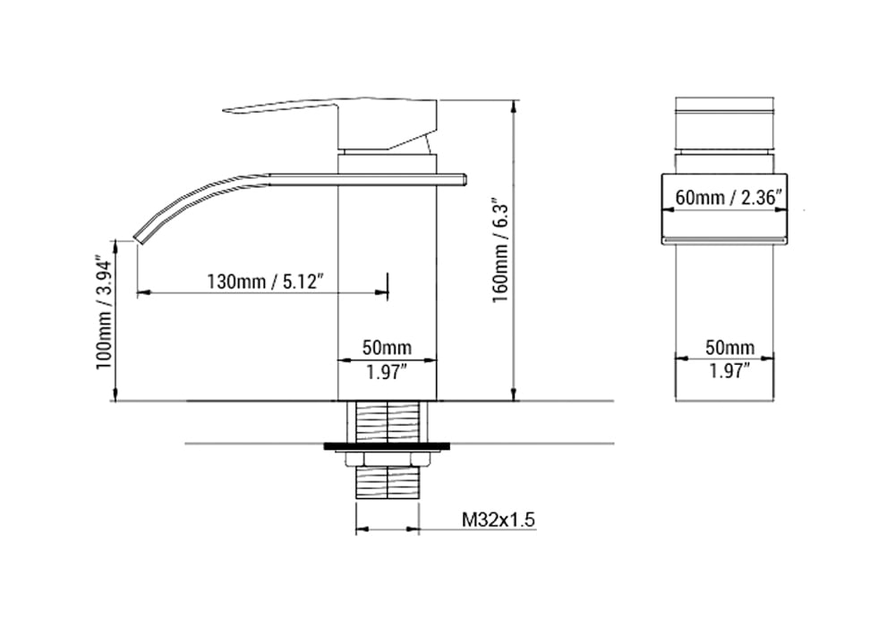 HMR - Milly Waterfall Single Hole Faucet Sink in Nickel