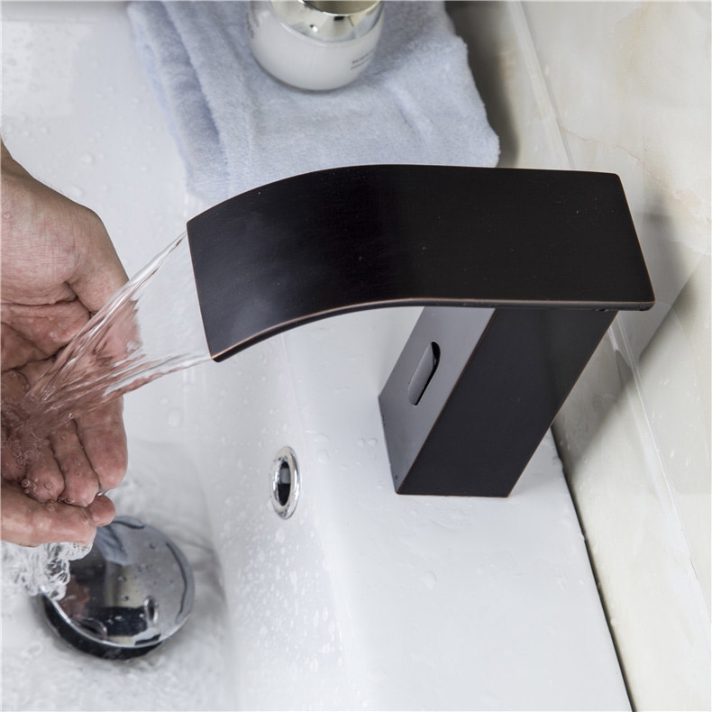 HMR - Automatic Sensor Hot and Cold Bathroom Sink Faucet in Antique Black