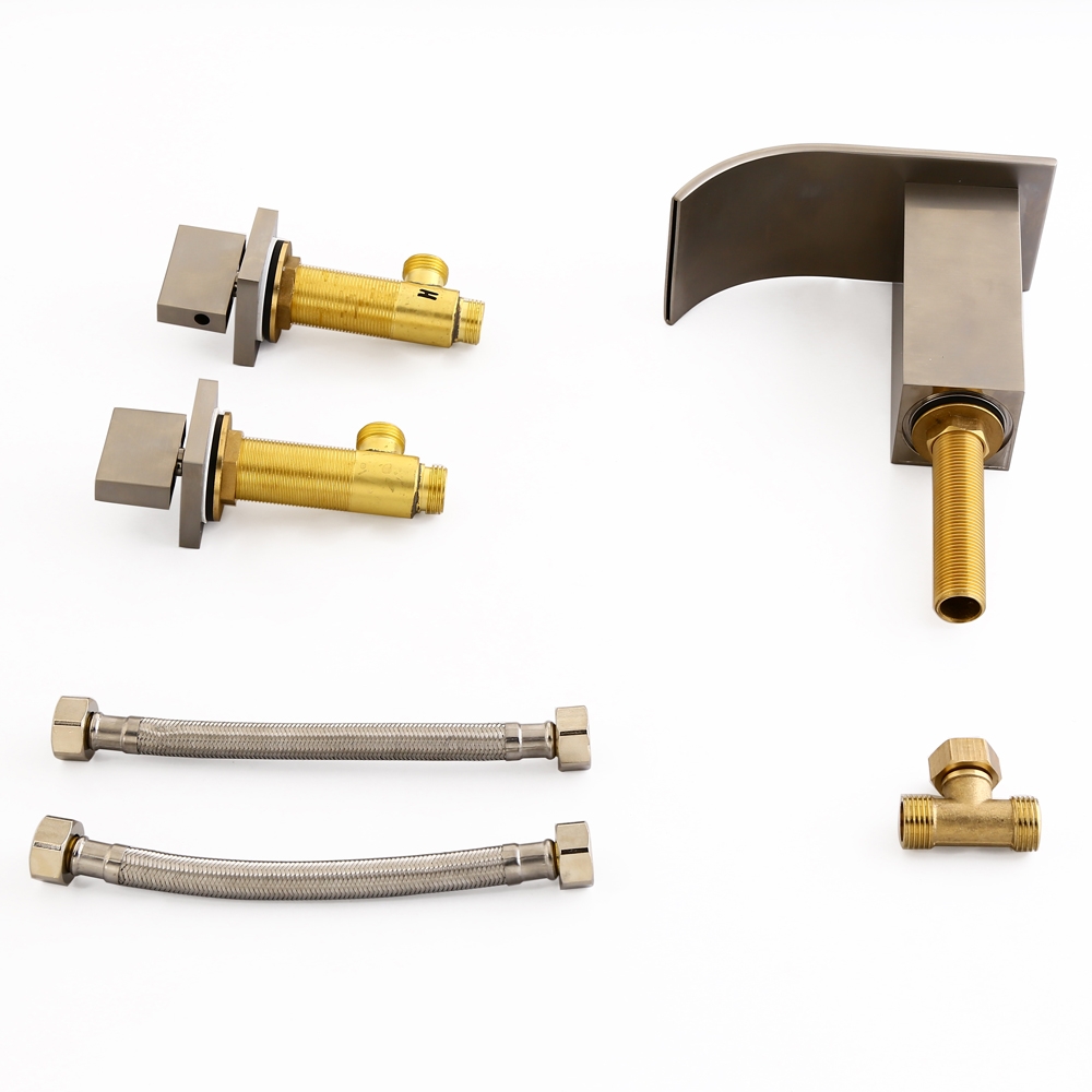 HMR - Double Knob Handle Widespread Brass Bathroom Sink Faucet in Brushed Nickel