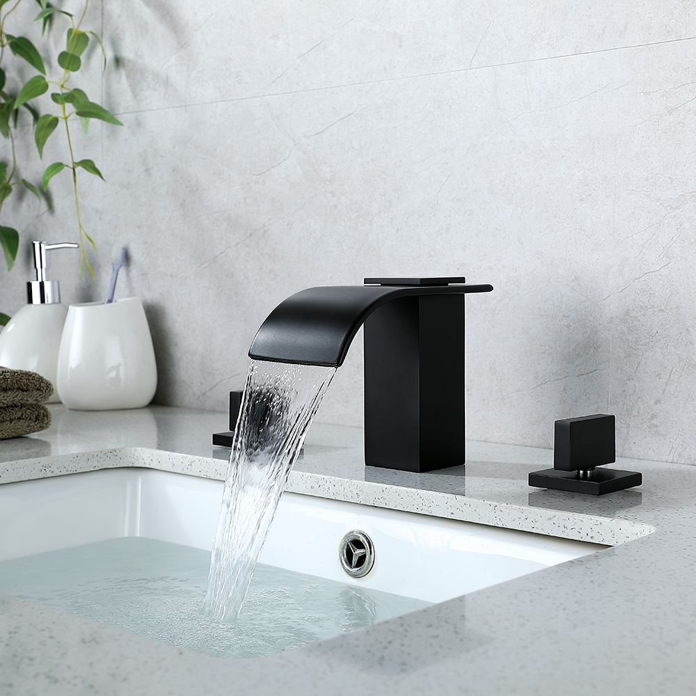 HMR - Widespread 2-Handle Solid Brass Bathroom Sink Faucet in Matte Black