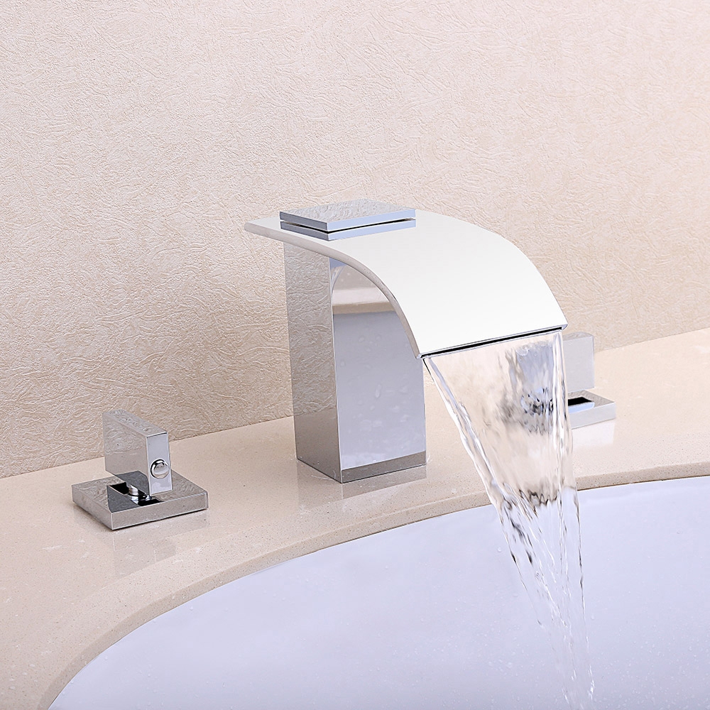 HMR - 2-Handle Deck Mounted Waterfall Bathroom Sink Faucet in Milly Modern