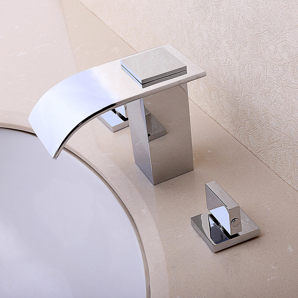 HMR - 2-Handle Deck Mounted Waterfall Bathroom Sink Faucet in Milly Modern