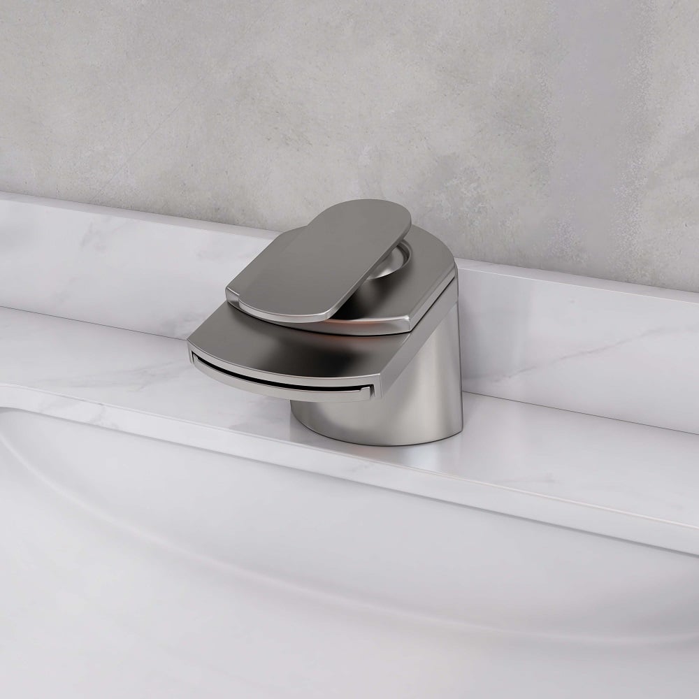HMR - Modern 1-Hole Waterfall Bathroom Sink Faucet in Brushed Nickel and Solid Brass