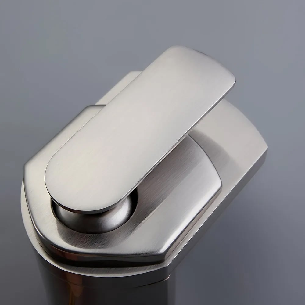 HMR - Modern 1-Hole Waterfall Bathroom Sink Faucet in Brushed Nickel and Solid Brass