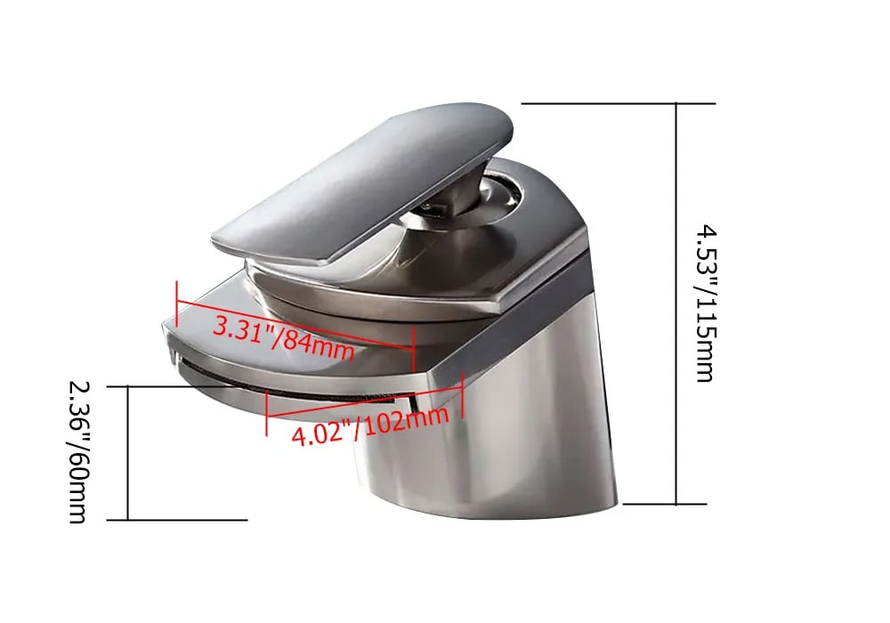 HMR - Modern 1-Hole Waterfall Bathroom Sink Faucet in Brushed Nickel and Solid Brass
