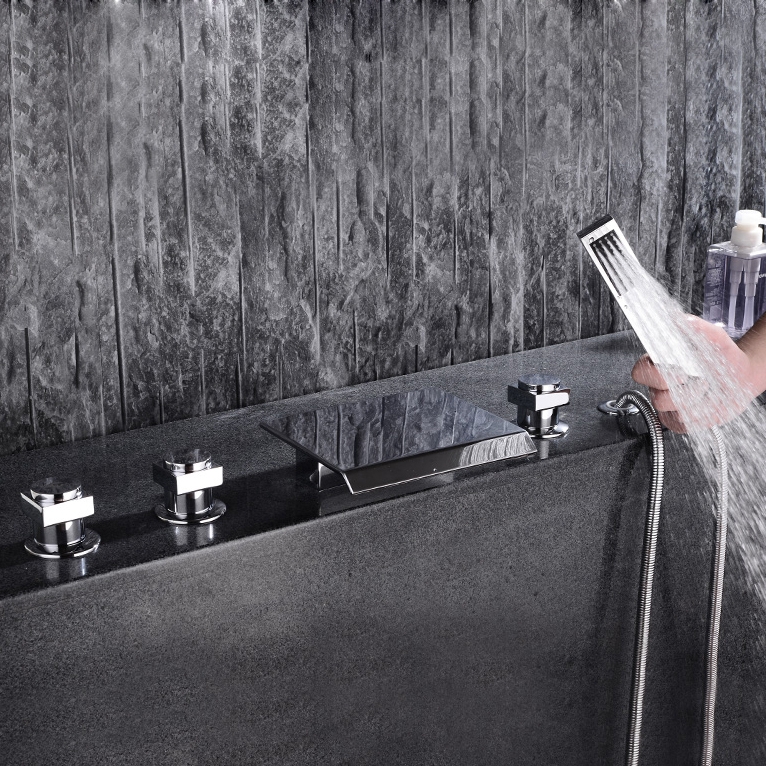 HMR - Moda Waterfall Deck-Mount Faucet with Handshower in Chrome