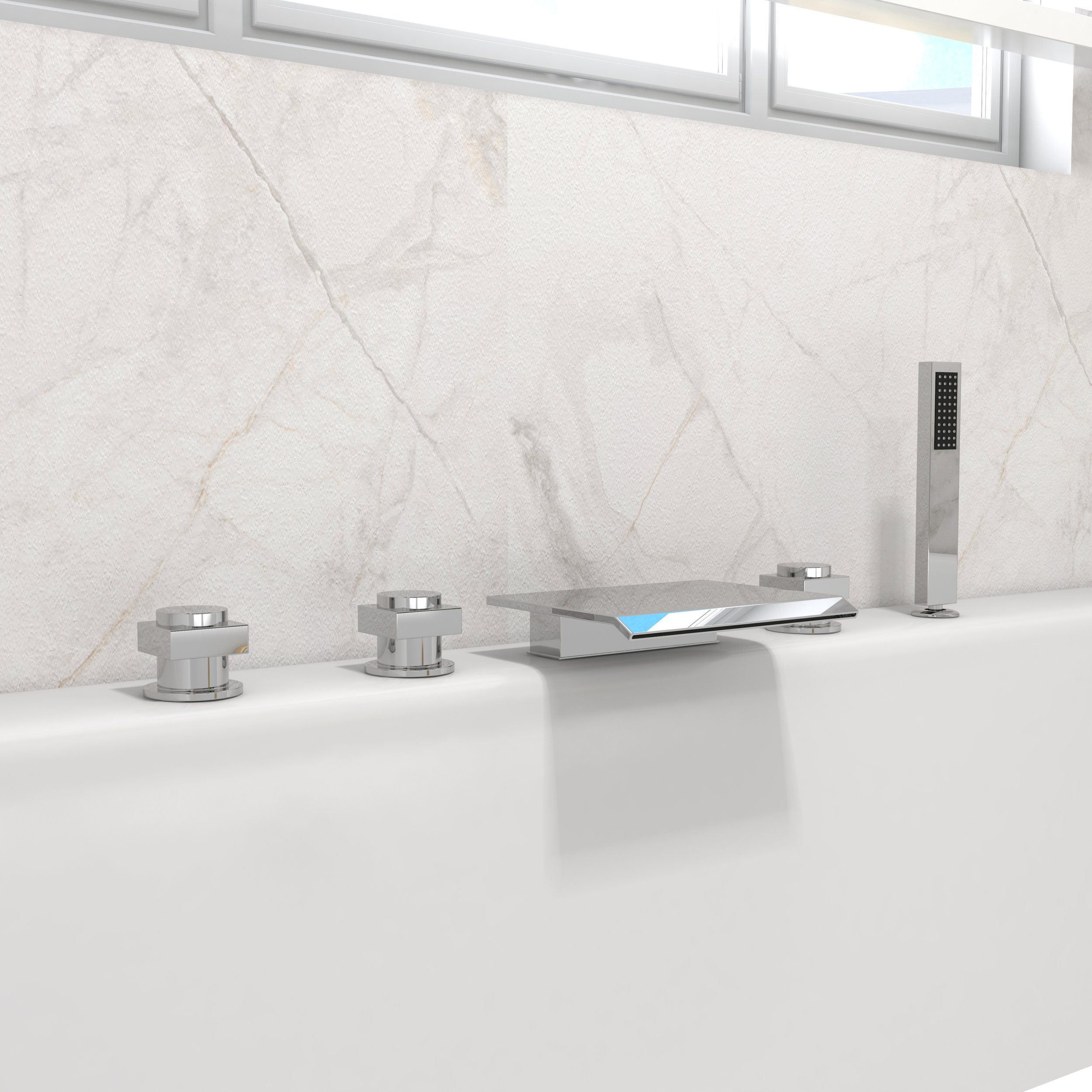 HMR - Moda Waterfall Deck-Mount Faucet with Handshower in Chrome