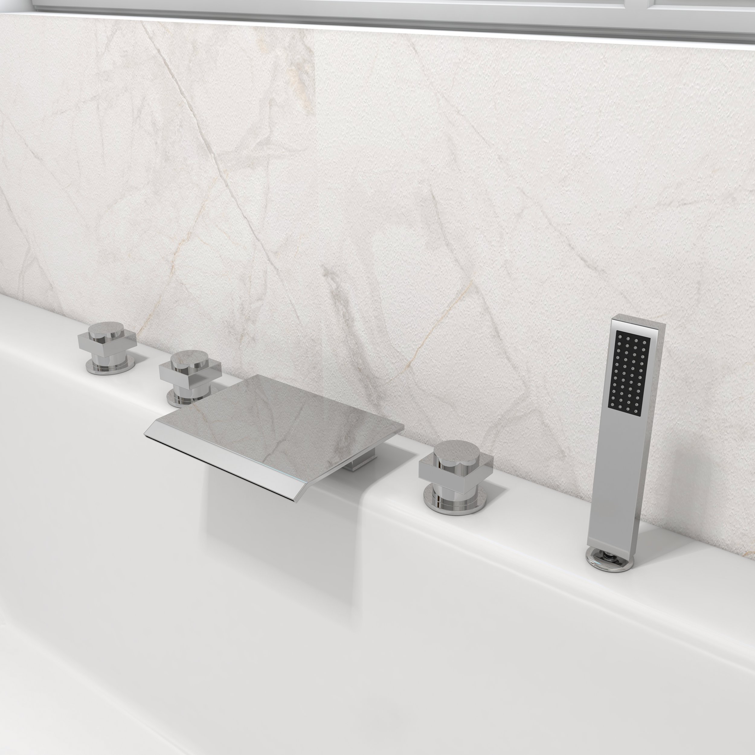 HMR - Moda Waterfall Deck-Mount Faucet with Handshower in Chrome