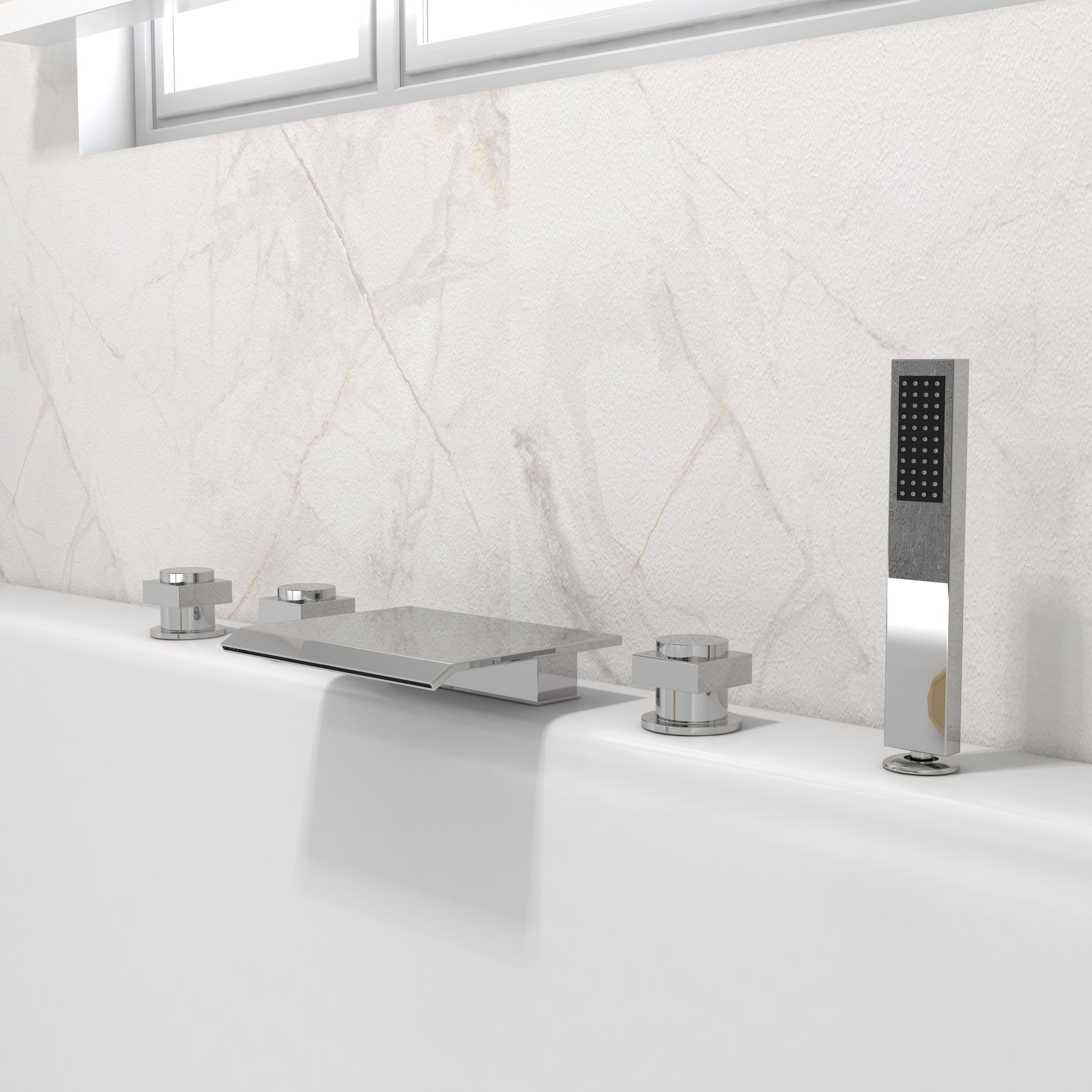 HMR - Moda Waterfall Deck-Mount Faucet with Handshower in Chrome