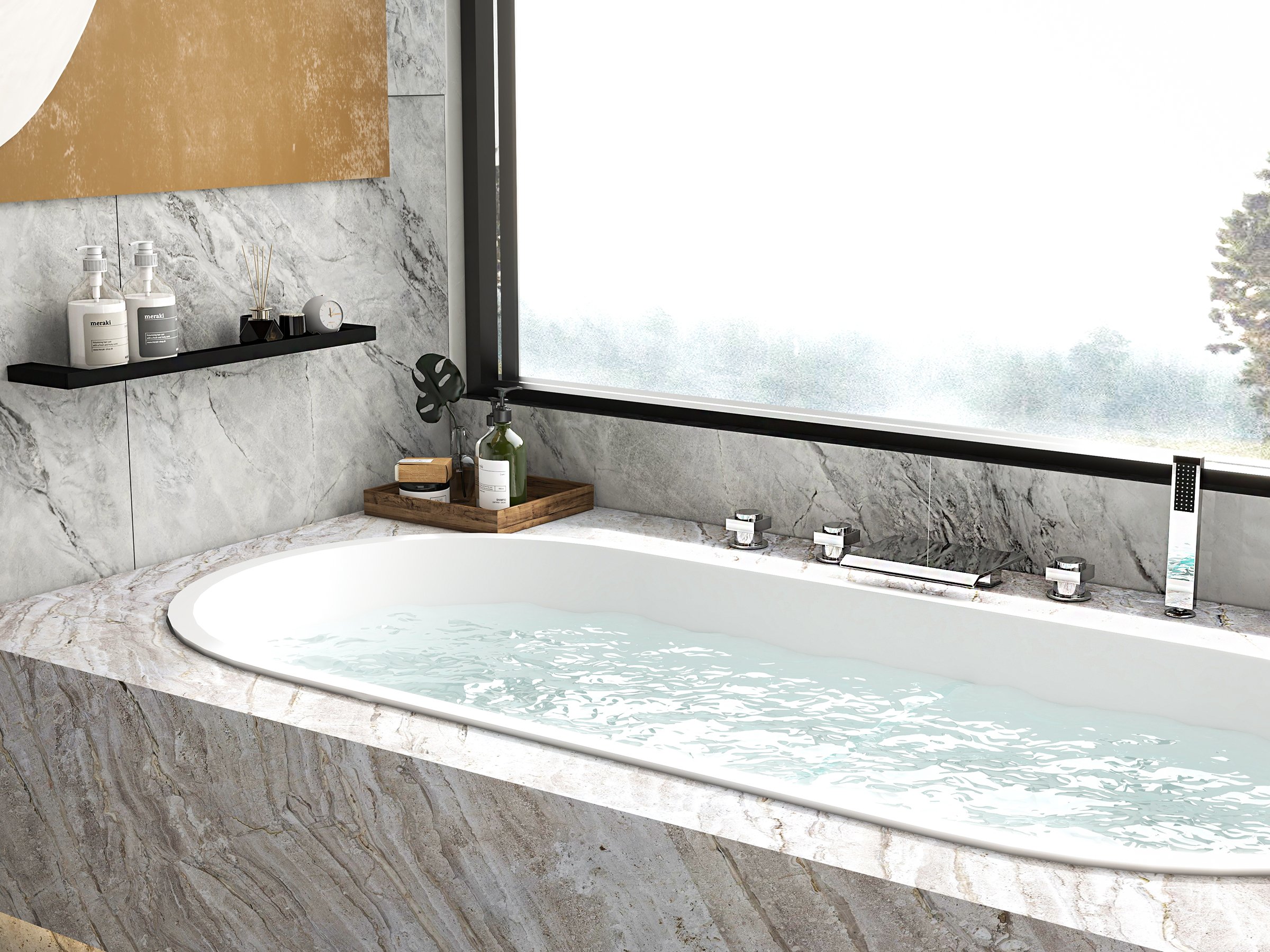 HMR - Moda Waterfall Deck-Mount Faucet with Handshower in Chrome