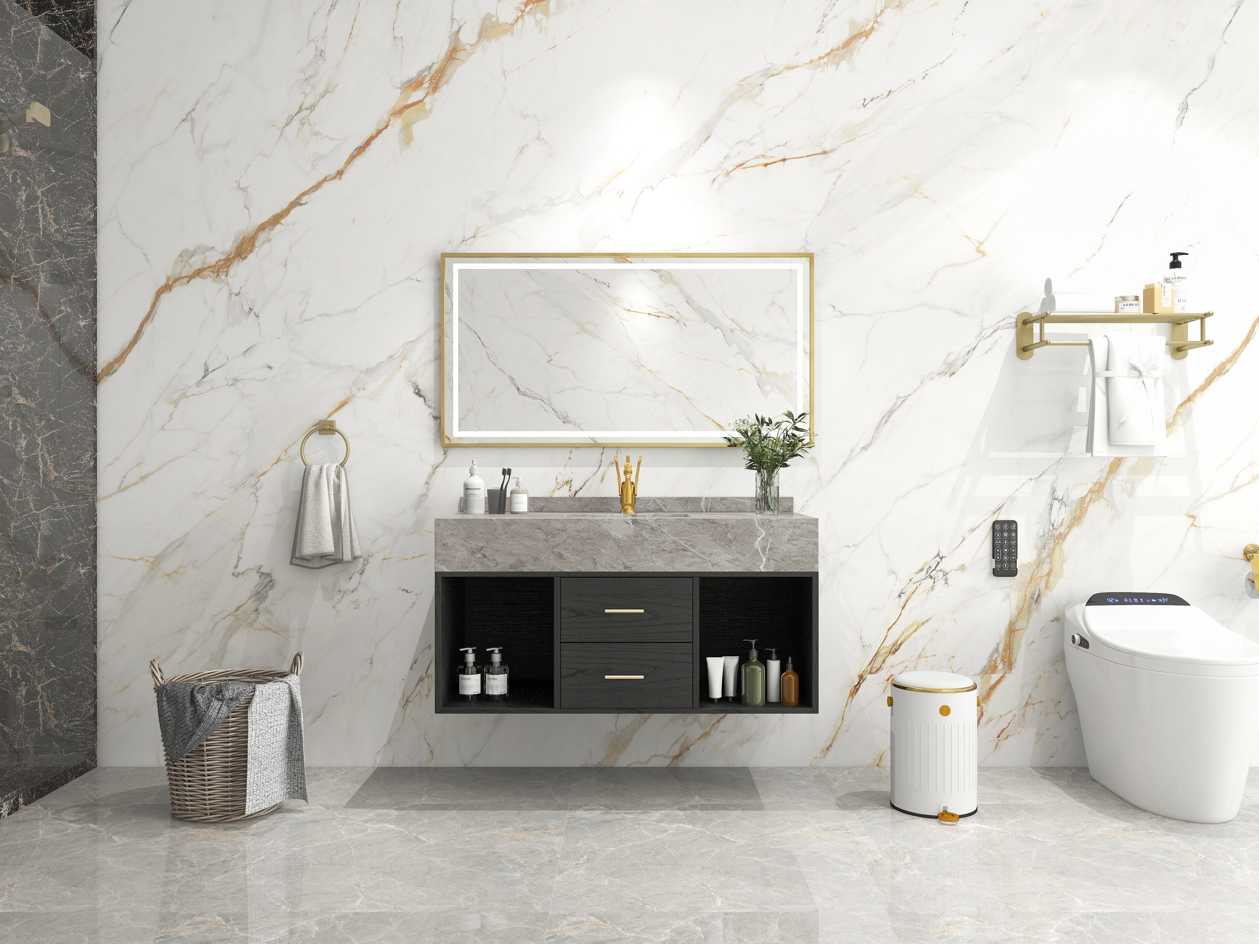 HMR - Solid Brass Bathroom Sink Faucet with one Hole Swan Classic Style in Gold