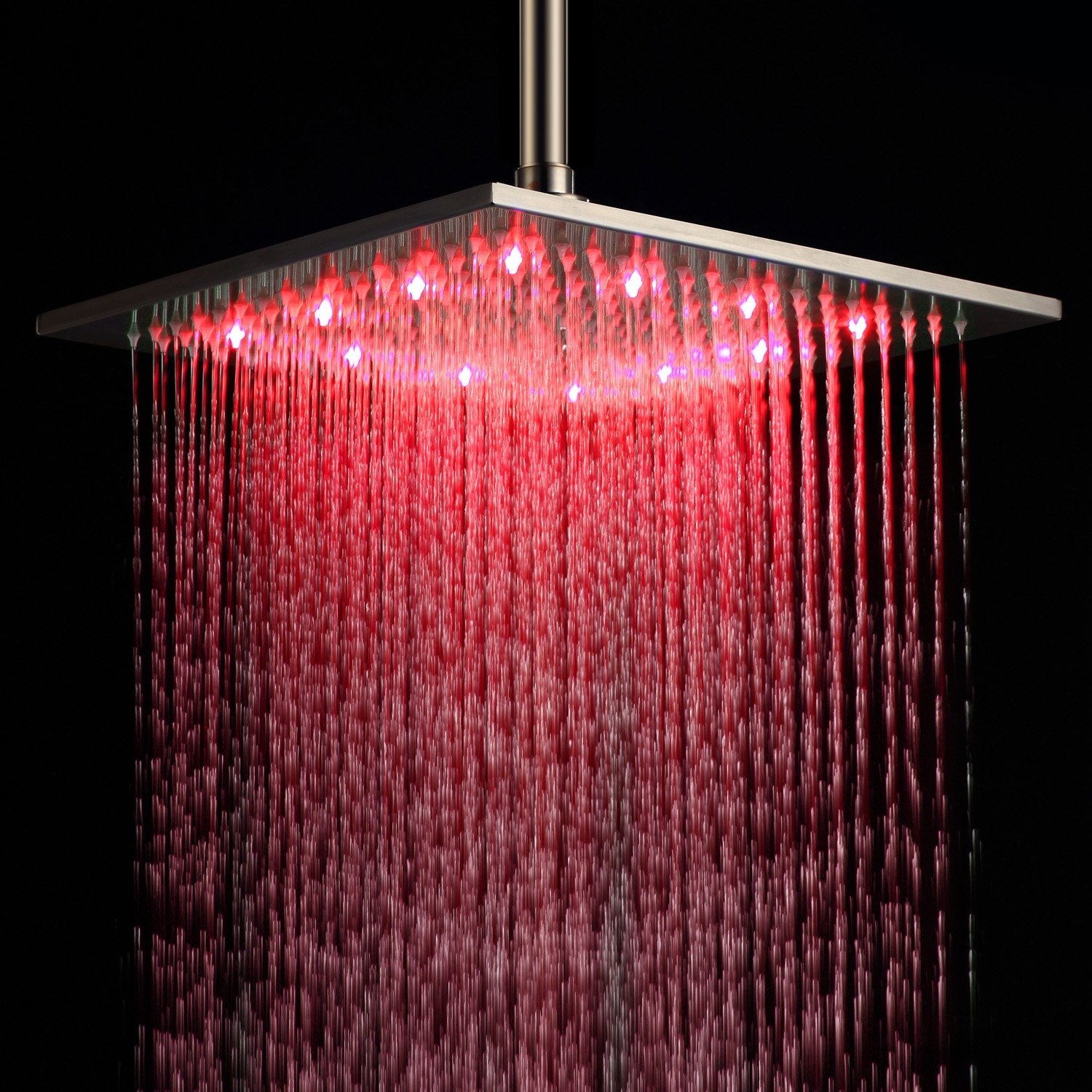 HMR Modern 12" Square Ceiling Mount Rain Shower Head without LED - Brushed Nickel, Stainless Steel