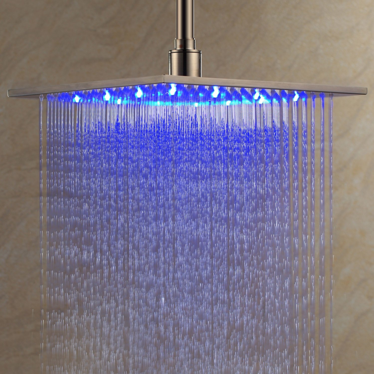 HMR Modern 12" Square Ceiling Mount Rain Shower Head without LED - Brushed Nickel, Stainless Steel