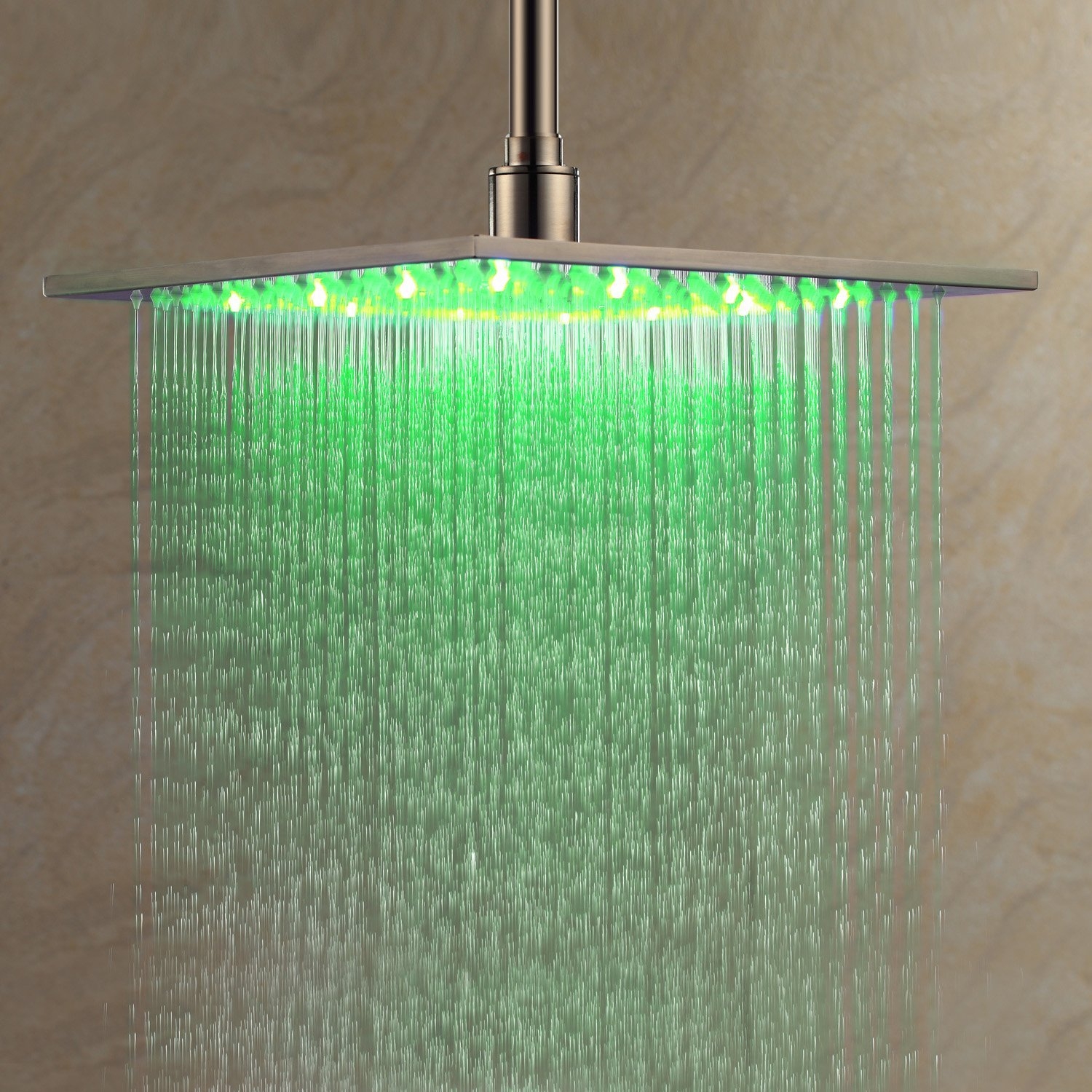 HMR Modern 12" Square Ceiling Mount Rain Shower Head without LED - Brushed Nickel, Stainless Steel