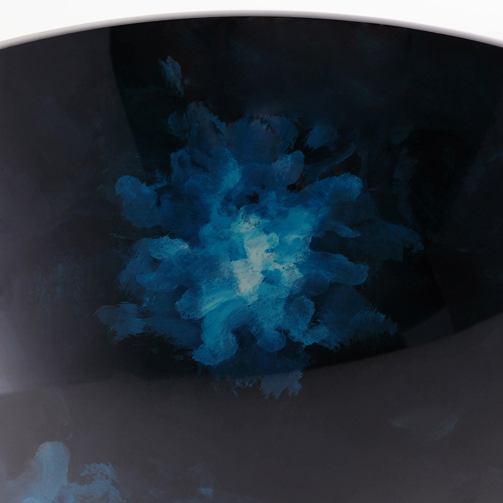HMR - Circular Vessel Sink Faucet Pop-Up Drain in Dark Blue, Tempered Glass