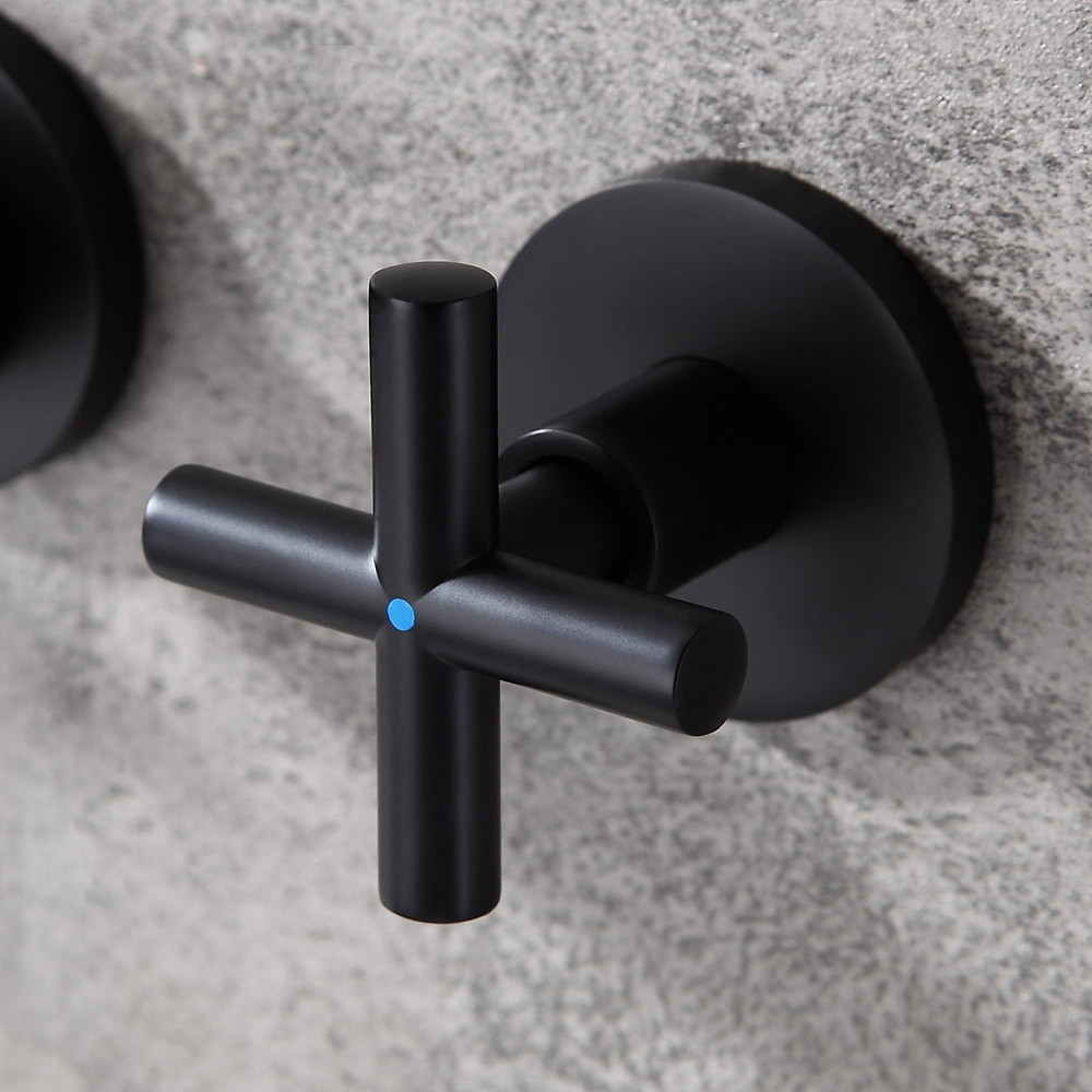 HMR - Melro Wall Mounted Cross Handles Sink Faucet in Matte Black, Brass