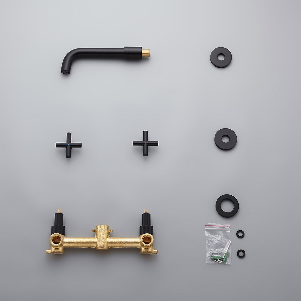 HMR - Melro Wall Mounted Cross Handles Sink Faucet in Matte Black, Brass