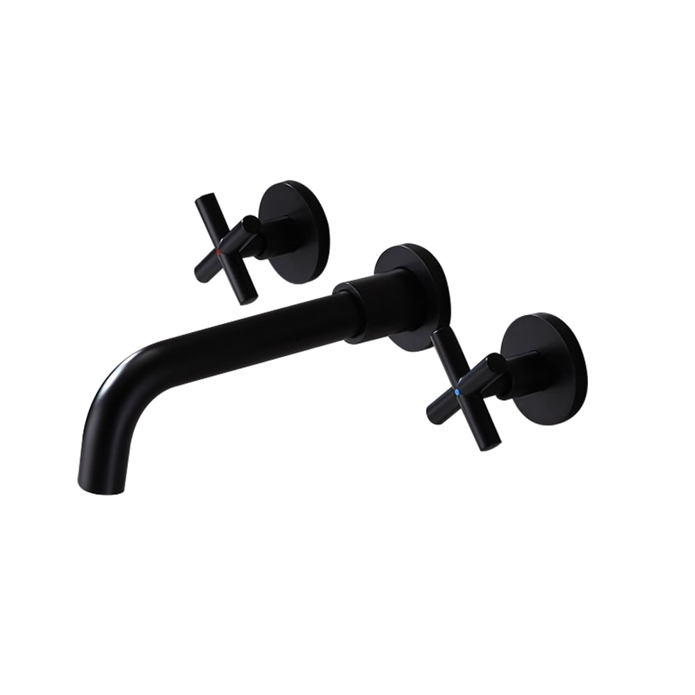 HMR - Melro Wall Mounted Cross Handles Sink Faucet in Matte Black, Brass
