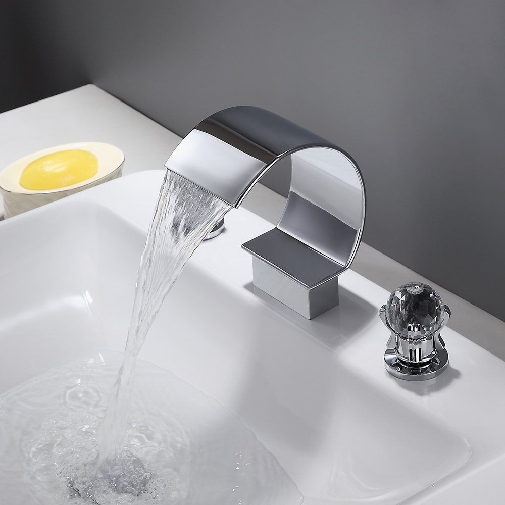 HMR - 2 Crystal Handle Bathroom Sink Faucet in Chrome