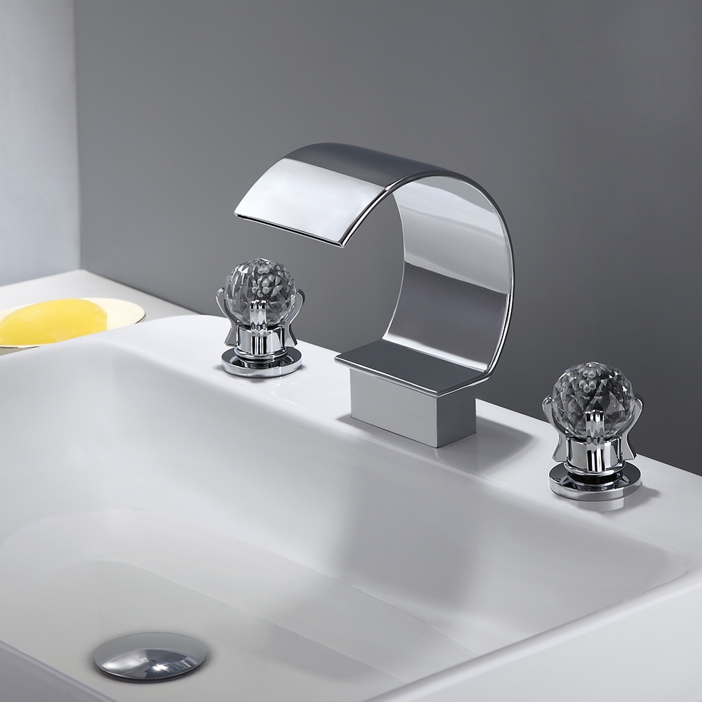 HMR - 2 Crystal Handle Bathroom Sink Faucet in Chrome