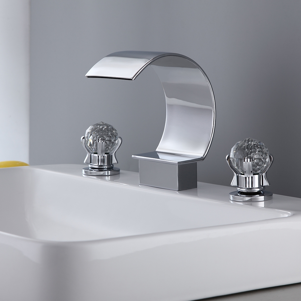 HMR - 2 Crystal Handle Bathroom Sink Faucet in Chrome