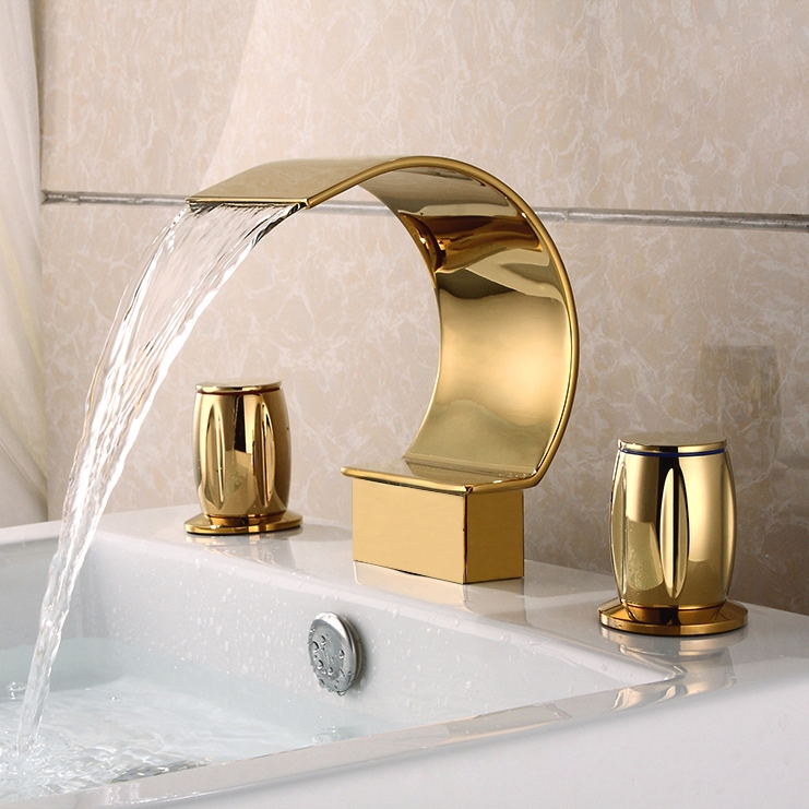 HMR - Waterfall 2-Handle Bathroom Sink Faucet Solid Brass in Gold