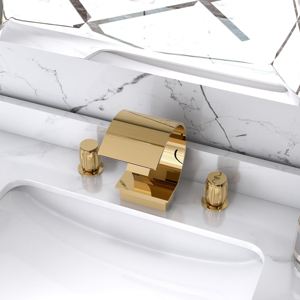 HMR - Waterfall 2-Handle Bathroom Sink Faucet Solid Brass in Gold
