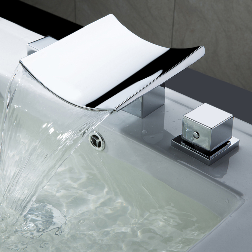 HMR - Double Handle Waterfall Bathroom Sink Faucet in Polished Chrome