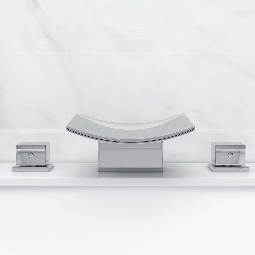 HMR - Double Handle Waterfall Bathroom Sink Faucet in Polished Chrome