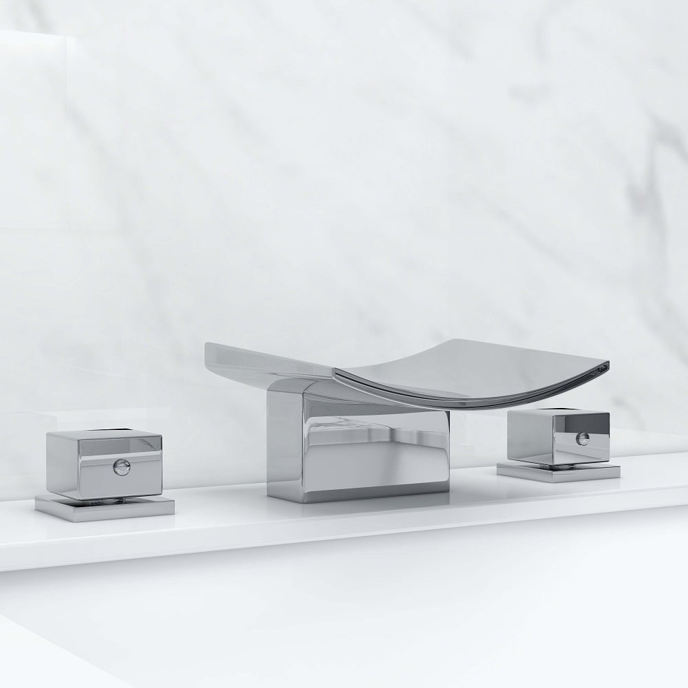 HMR - Double Handle Waterfall Bathroom Sink Faucet in Polished Chrome