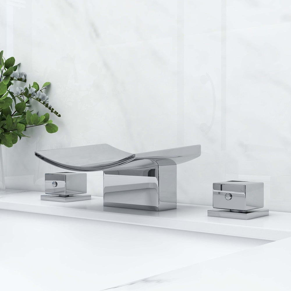 HMR - Double Handle Waterfall Bathroom Sink Faucet in Polished Chrome