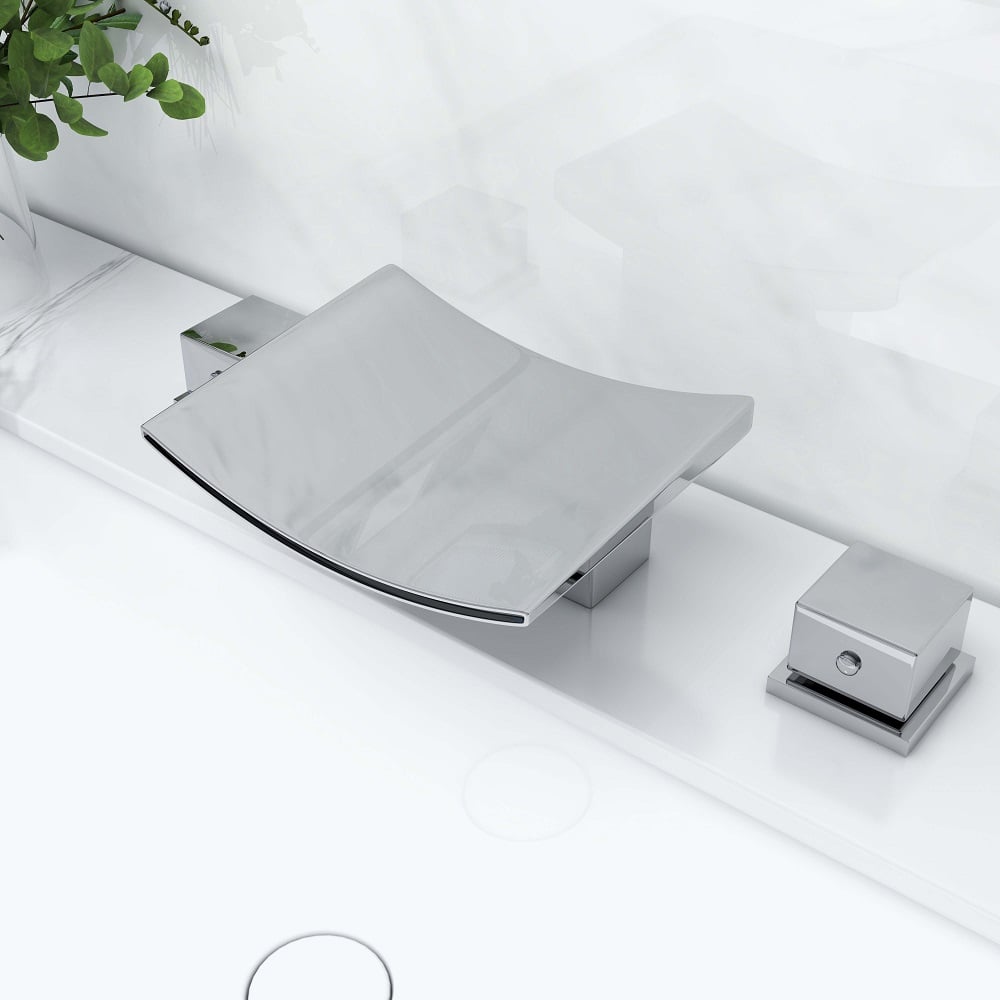 HMR - Double Handle Waterfall Bathroom Sink Faucet in Polished Chrome