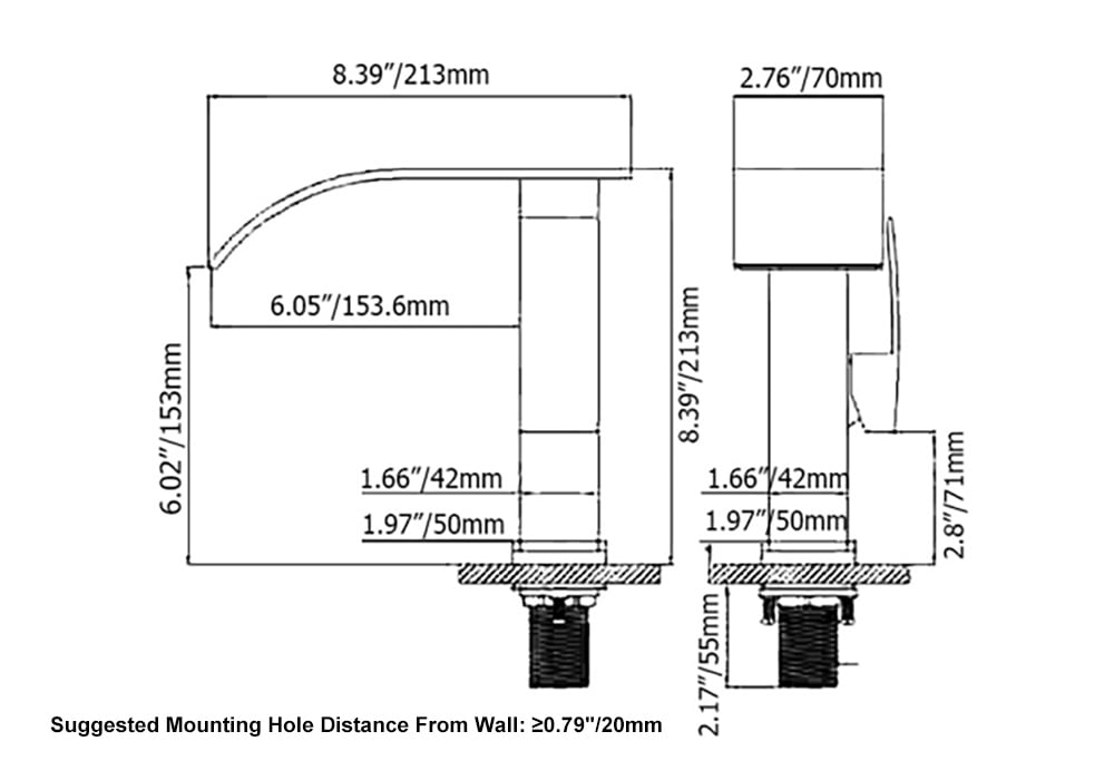 HMR - Milly Single Handle Waterfall Vessel Sink Faucet in Compression 3/8" Waterlines